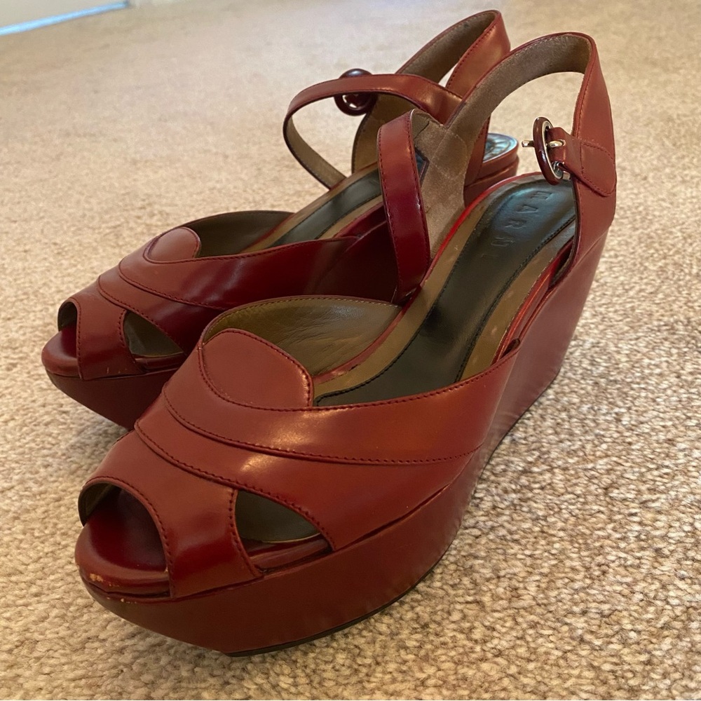 Marni Zeppa platform wedge leather sandals, dark red, size 38